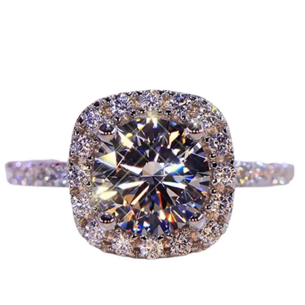 Cubic Zirconia Engagement Ring, Square Princess Engagement Ring - Picture 2 of 8